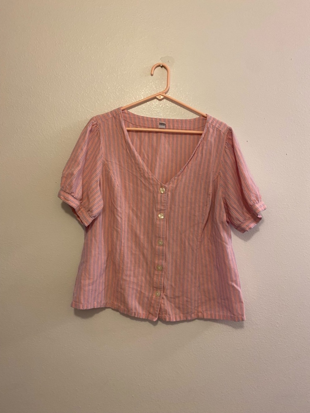 Striped V-Neck Button Front linen Blouse